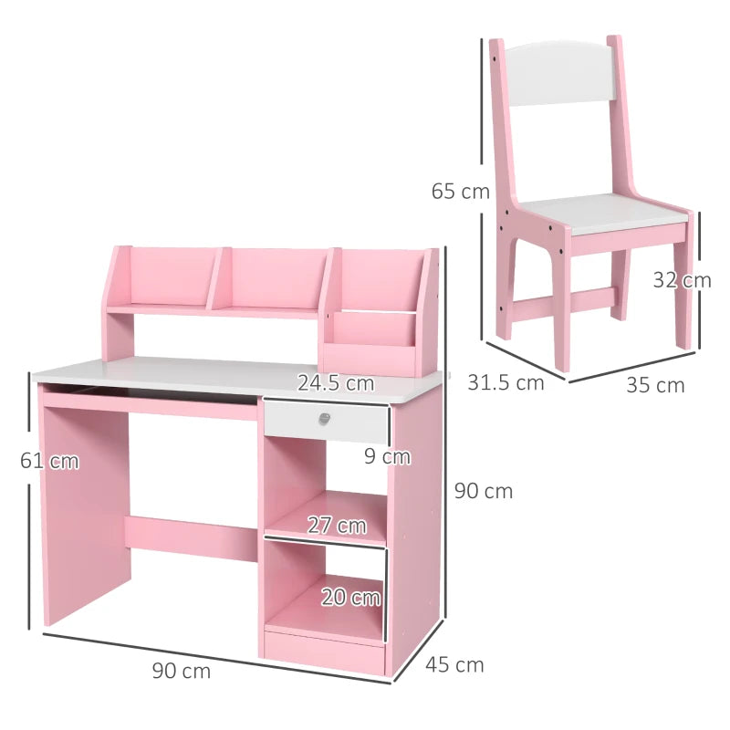 Two-Piece Kids Desk and Chair Set with Storage, for Ages 5-8 Years - Pink