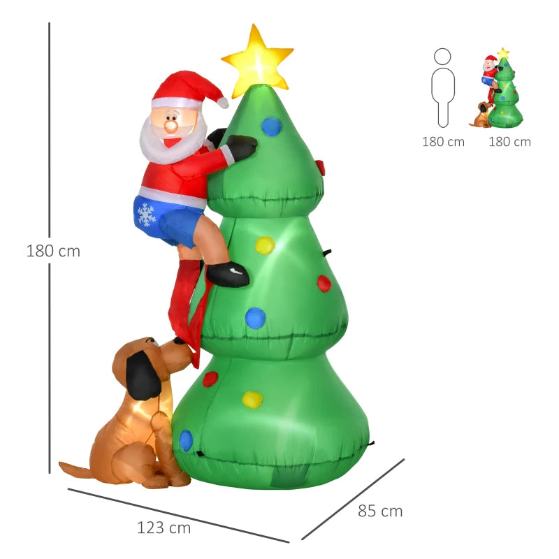 6ft Inflatable Christmas Tree, LED Lighted with Santa Claus Dog for Home Indoor Outdoor Garden Lawn Decoration Party Prop