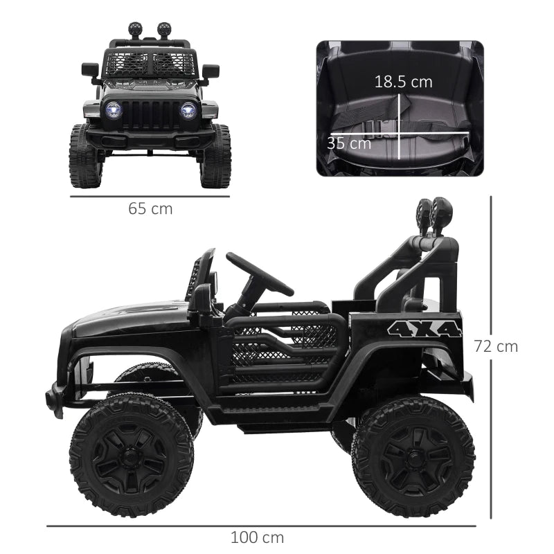 Kids Electric Ride On Car 12V Off Road Toy with Parental Remote Control 2 Motors Horn Lights Suspension Wheels for 3-6 Years Old Black