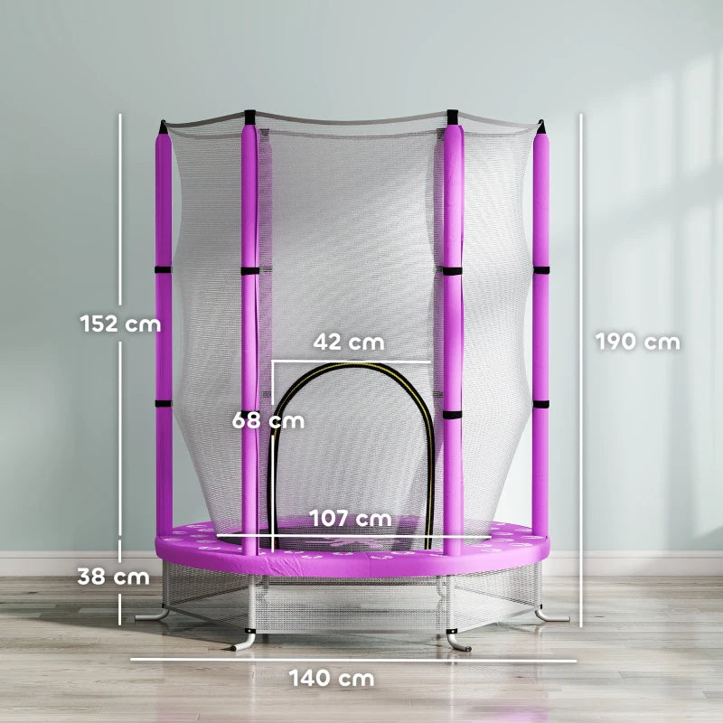 4.6ft Toddler Trampoline w/ Safety Enclosure Net, for Indoor Outdoor Use, Ages 3-6 Years, Purple