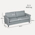 3 Seater Sofa, Modern Fabric Sofa Couch with Spring Cushion, Rubber Wood Legs, 191cm Upholstered Settee for Living Room, Bedroom, Home Office, Guest Room, Grey