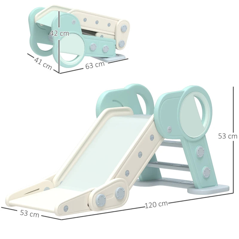 Foldable Kids Slide, Freestanding Baby Slide, for Ages 1.5-3 Years, Grey & Green