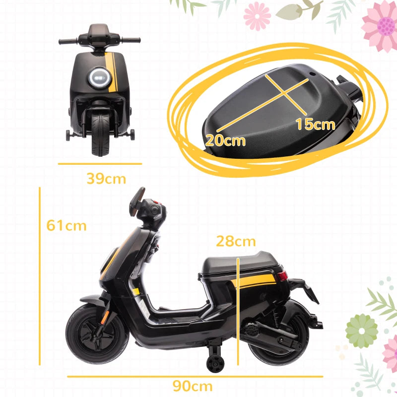 6V Ride on Motorbike, Kids Electric Motorbike w/ Headlights, Music, Training Wheels, for Ages 18-36 Months, Black