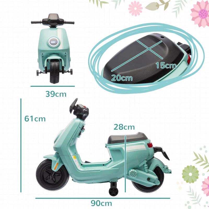 6V Ride on Motorbike, Kids Electric Motorbike w/ Headlights, Music, Training Wheels, for Ages 18-36 Months, Green