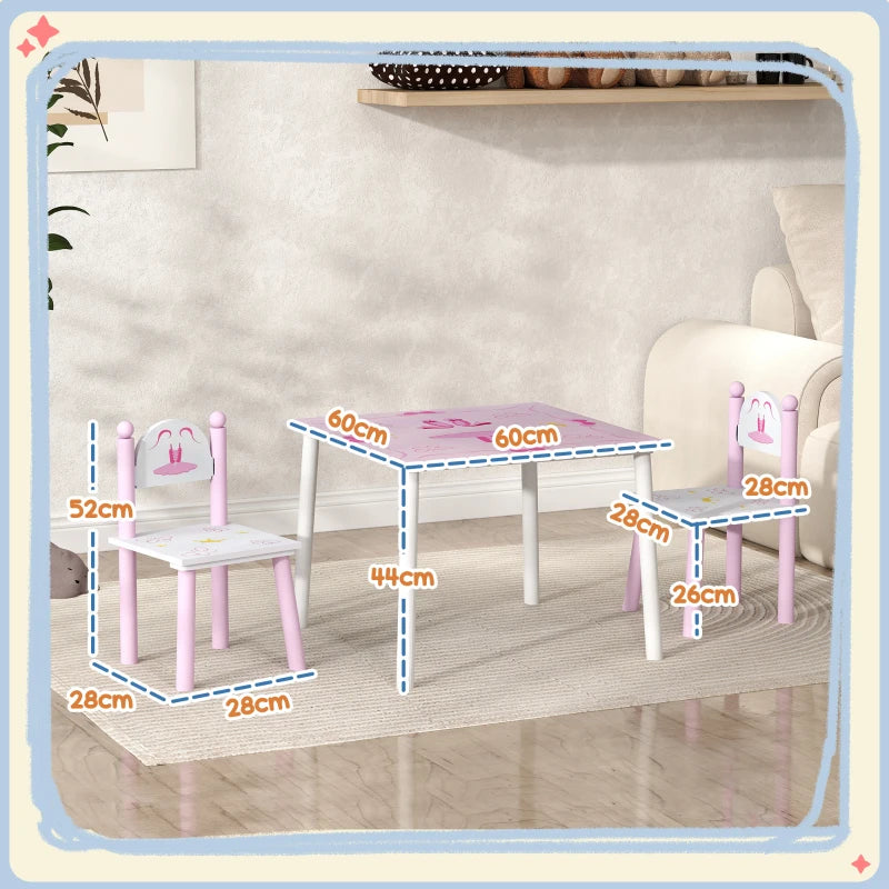 Princess-Designed Kids Table and Chairs Set for Activity, Art, Drawing, Toddler Table and Chairs Set for Playroom