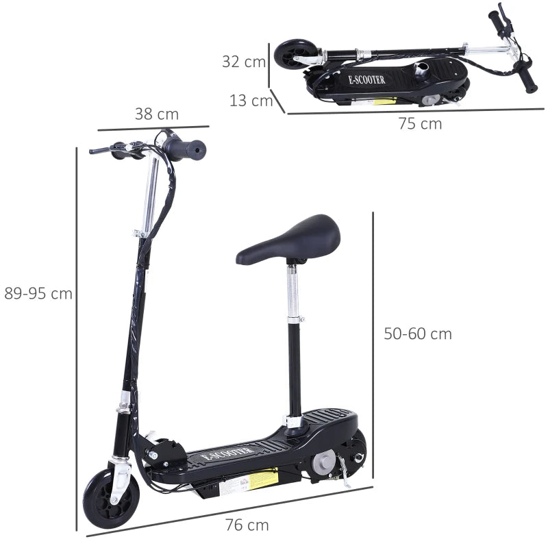 Powered E-Scooter Ride-On, with Brakes, Adjustable Seat, Adjustable Handlebars, Black