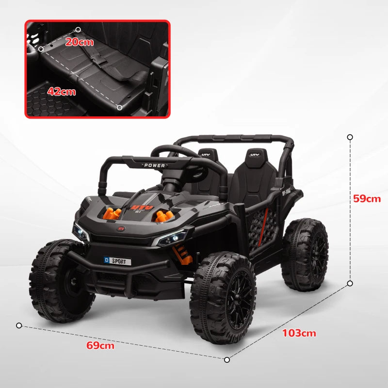 12V Battery Powered Ride on Truck w/ Remote, Four Suspension Wheels, Horn, Lights, Music, USB, for Ages 3-5 Years, Black