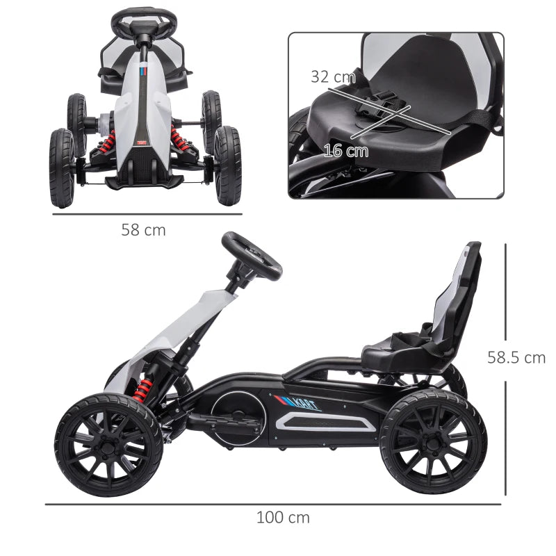 12V Electric Go-Kart for Kids, Ride-On Racing Go-Kart, with Forward and Reversing Functions, for Ages 3-8 Years - White