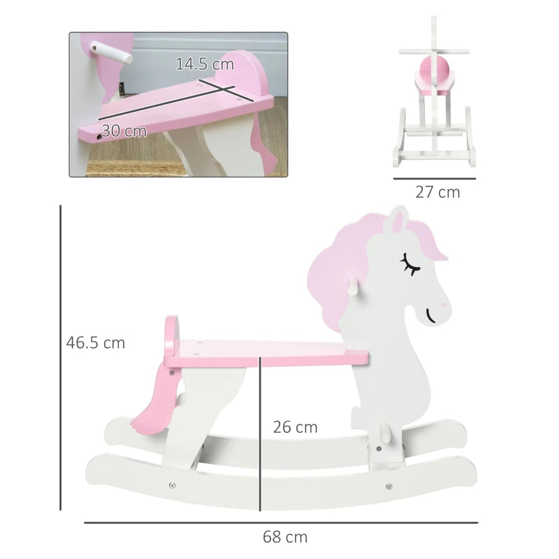 Kids Rocking Horse, with Handlebar, Foot Pedal - Pink