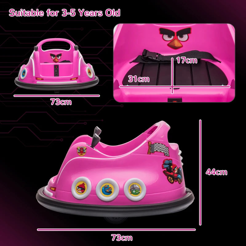 Angry Bird Licensed Waltzer Car, 12V Kids Bumper Car w/ Joysticks, Remote, Music LED Lights, Pink