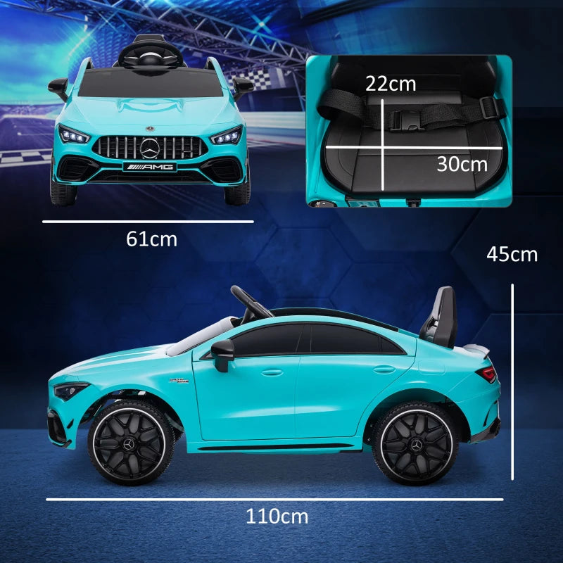 Mercedes-Benz AMG CLA 45 Licensed 12V Kids Electric Car Ride on Car w/ Remote, Suspension Lights Music Horn - Light Blue
