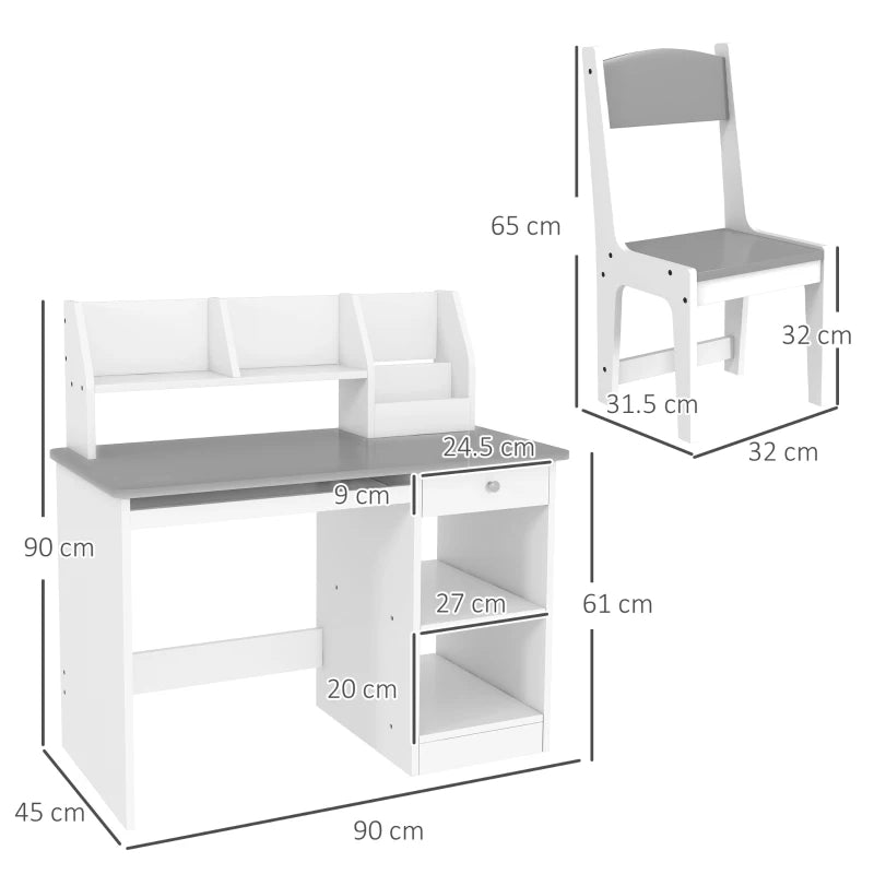 Two-Piece Kids Desk and Chair Set with Storage, for Ages 5-8 Years - Grey