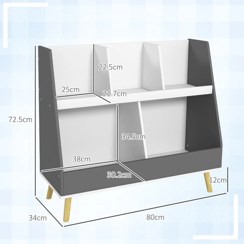 Two-Tier Kids Storage Shelf, with Five Compartments, Anti-Tip Device - Grey 5 (2)