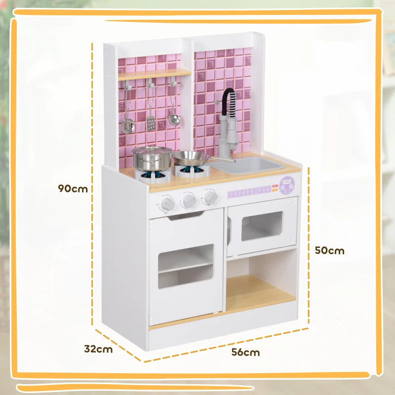 Kids Play Kitchen, Pretend Play Kitchen with Realistic Oven, Stove, Sink, Kitchen, Accessories, White