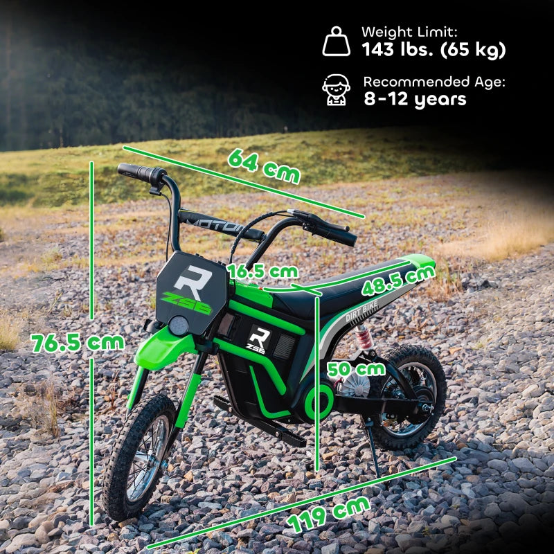 24V Electric Motorbike with Twist Grip Throttle, Music, Horn, 12" Pneumatic Tyres, 16km/h Max Speed - Green