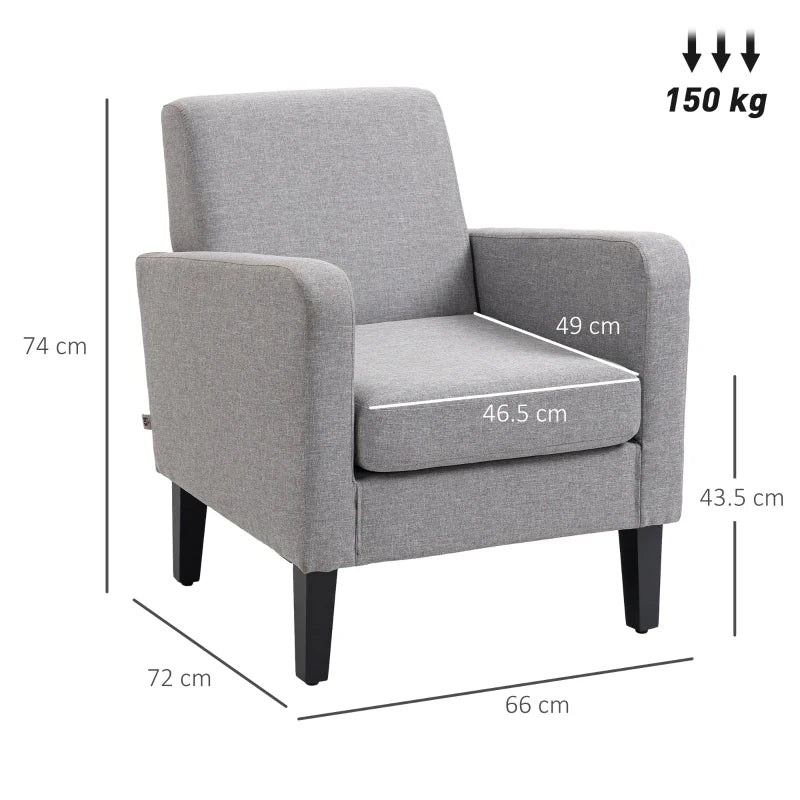 Linen-Look Boxy Armchair - Light Grey