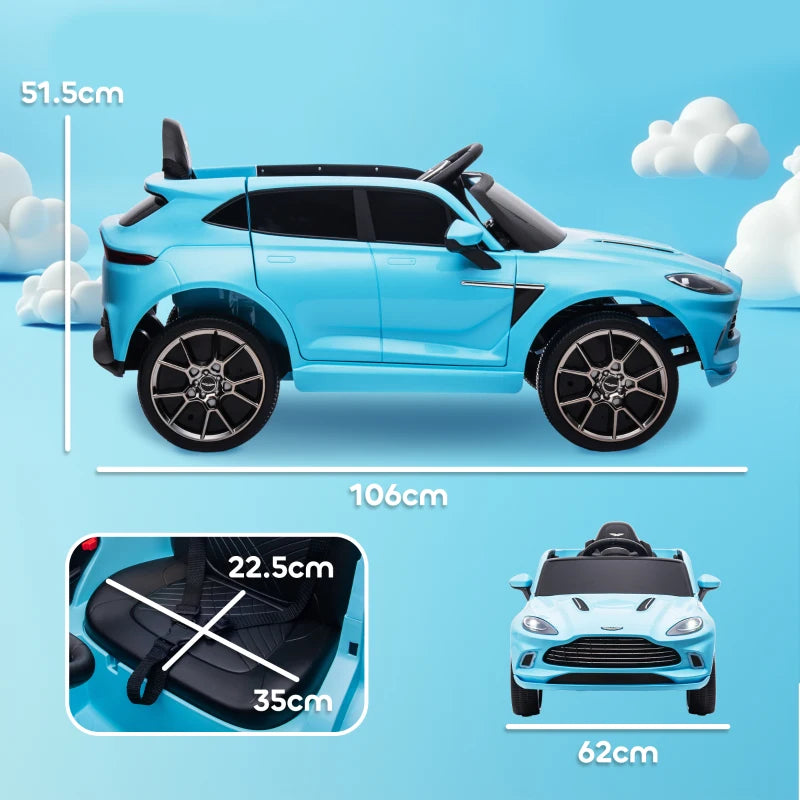 Aston Martin DBX Licensed Battery Powered Kids Electric Car, 12V Kids Ride on Car w/ Lights, Music Horn, Blue
