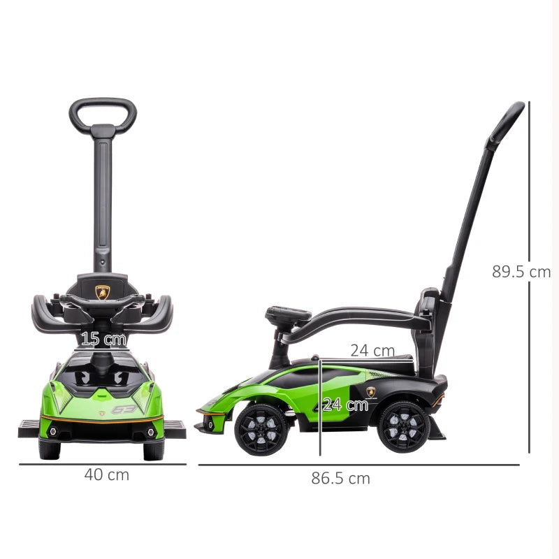 Kids 2-In-1 Lamborghini Ride-On and Stroller, with Horn - Green