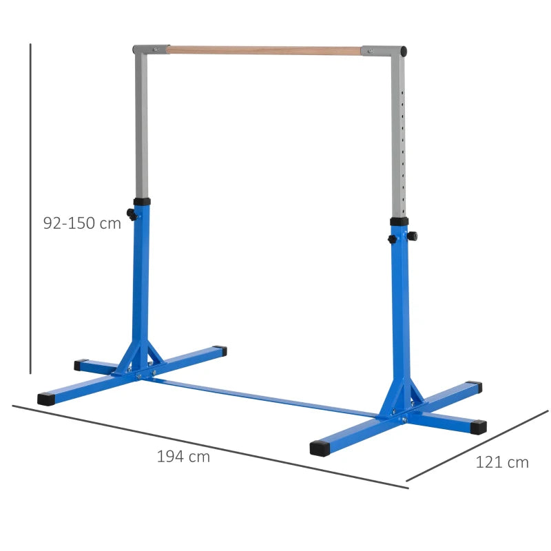 Height Adjustable Gymnastics Horizontal Bar for Kids, Children Junior Kip High Bar Fitness, Blue