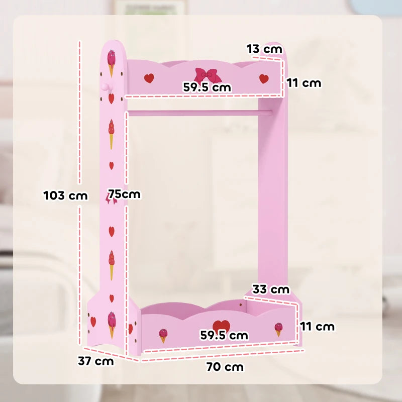 Kids Clothes Rail with Two Shelves, for 3-8 Years, Pink