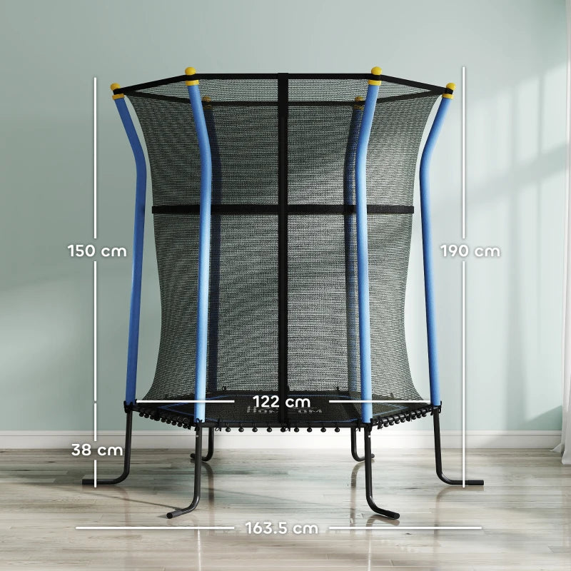 Kids Trampoline Mini Bouncer with Enclosure Safety Net For Ages 3-10 Years - Blue