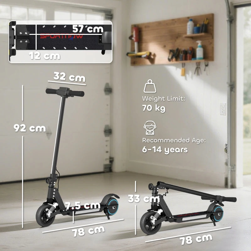 Folding Electric Scooter for Kids, with Dual Brakes, Front Suspension, LED Colourful Lights, Black