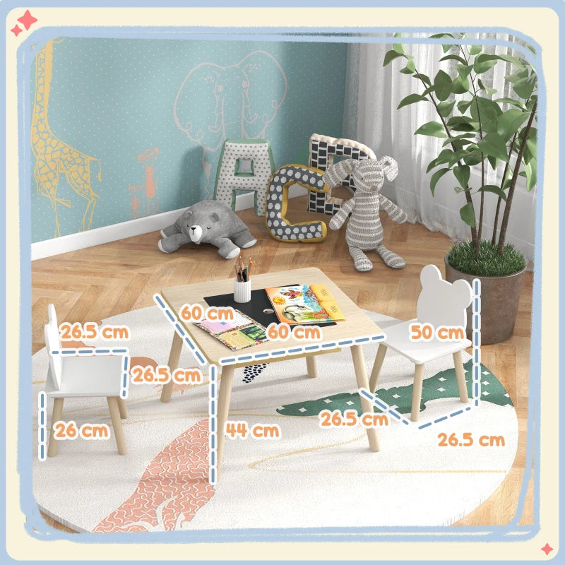 3-Piece Kids Table and Chairs Set with Convertible Desk and Storage Grid, Kids Activity Table for Nursery, Playroom