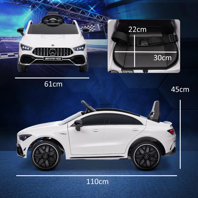 Mercedes-Benz AMG CLA 45 Licensed 12V Kids Electric Car Ride on Car w/ Remote, Suspension Lights Music Horn - White