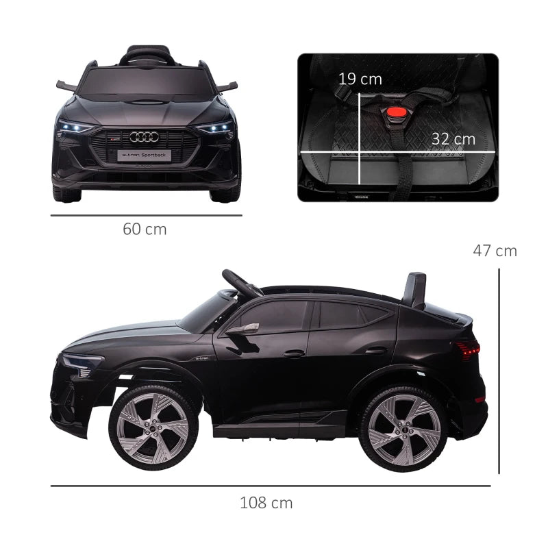Audi E-tron Licensed 12V Kids Electric Ride on, Electric Car for Kids, with Parental Remote, Music Lights MP3, Suspension Wheels, for 3-5 Years, Black