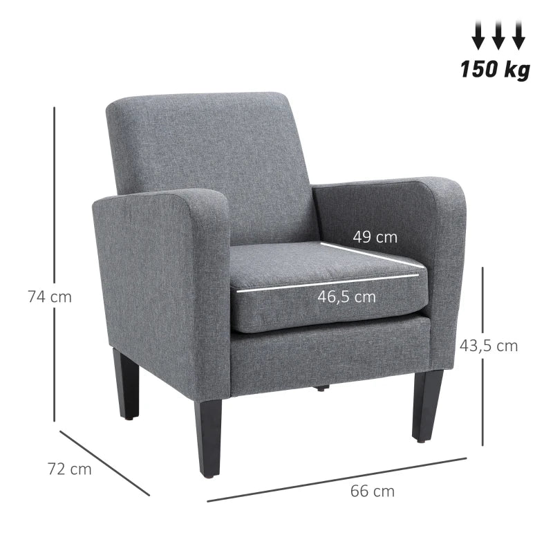 Modern Accent Chair, Occasional Chair with Rubber Wood Legs for Living Room, Bedroom, Grey