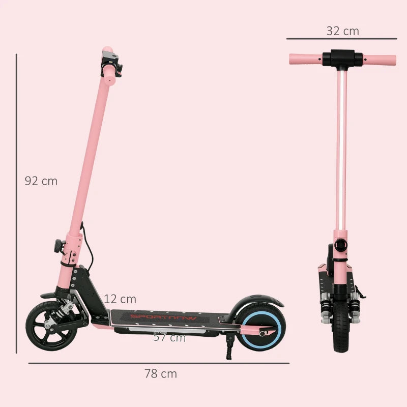 Folding Electric Scooter for Kids, with Dual Brakes, Front Suspension, LED Colourful Lights, Pink