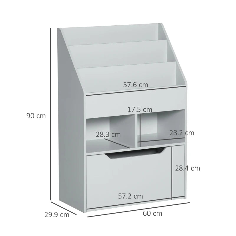 Kids Bookshelf, Toy Organiser, with Storage Drawer, Wheels - Grey