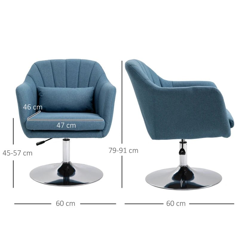 Swivel Linen Fabric Accent Chair for Living Room Contemporary Vanity Armchair with Adjustable Height Thick Cushion Lumbar Support Armrest for Bedroom Office Blue