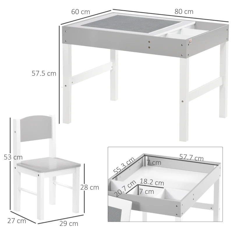 Kids Table and Chair Set, with Storage Space - Grey