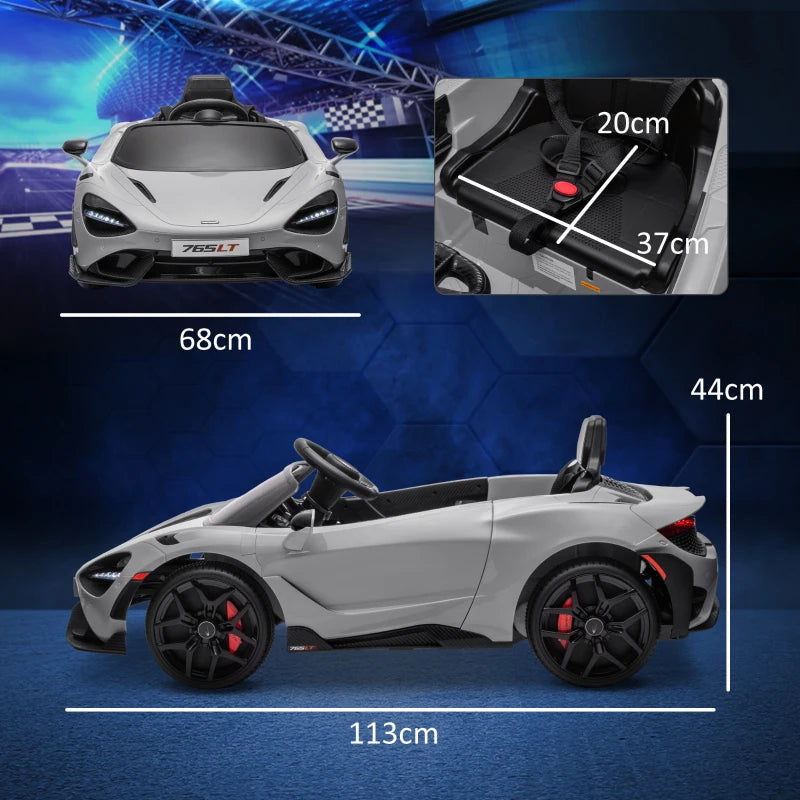 McLaren 765LT Licensed 12V Kids Electric Ride on Car with Butterfly Doors, Remote Control, Transport Wheels, Grey