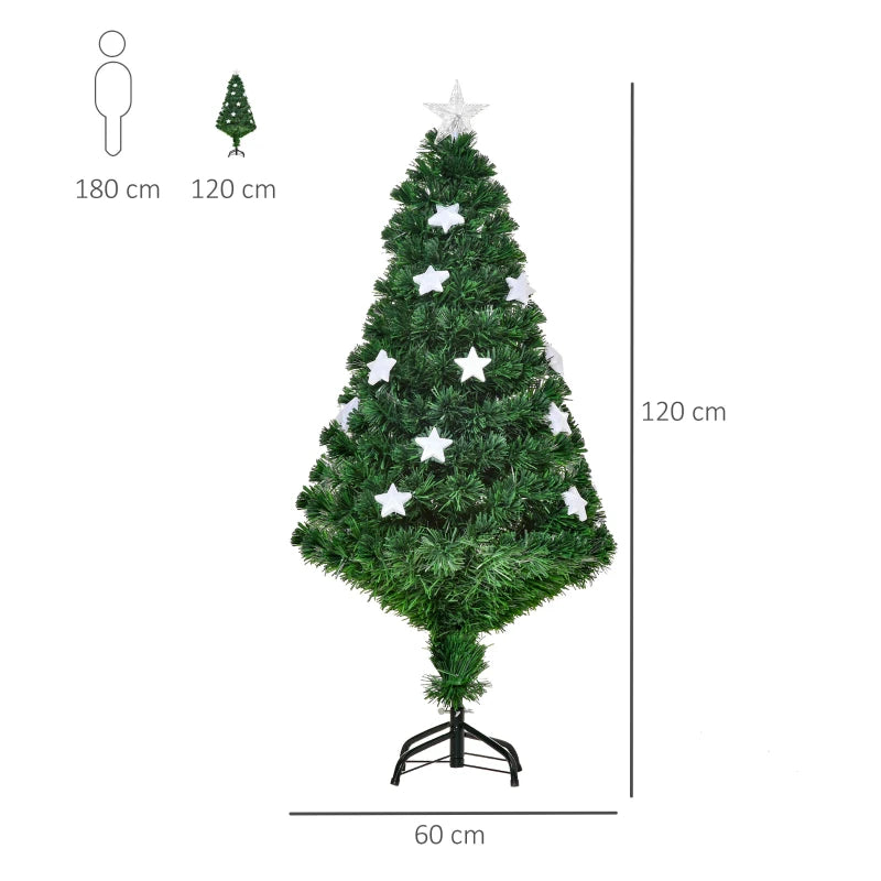 4FT Prelit Artificial Christmas Tree Fibre Optic Star LED Light Holiday Home Xmas Decoration with LED Light for Indoor Party, Green