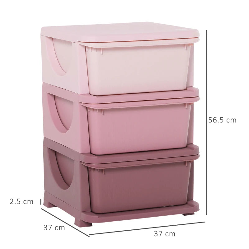 3 Drawers Plastic Storage Units, 3 Tier Kids Storage Units, Children Toy Chest for Nursery, Playroom, Bedroom, Pink