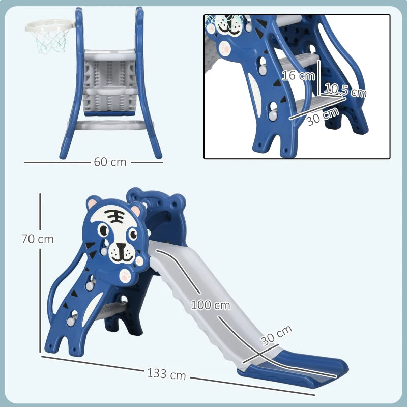 3 in 1 Baby Slide for Indoor Use with Climber, Basketball Hoop, Basketball, for Ages 18-36 Months - Blue