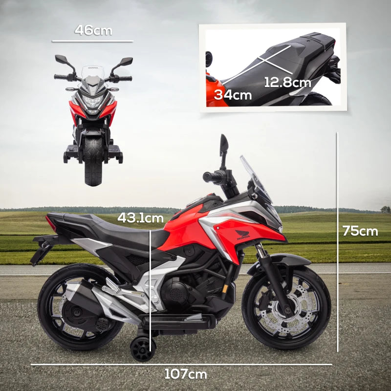 12V Honda Licensed Kids Electric Motorbike w/ Music, Safety lights, Early Education Function, for Ages 3-6 Years, Red
