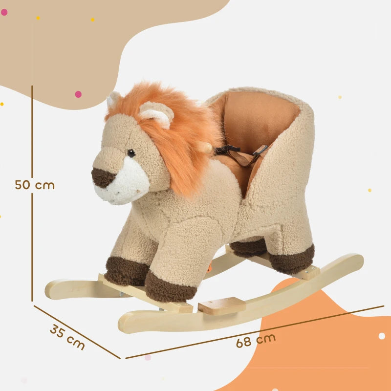 Kids Lion-themed Rocking Horse, with Roaring Sound Button, Seatbelt, Brown
