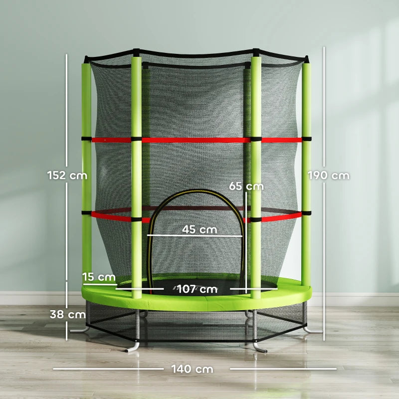 Kids Trampoline, with Enclosure Net, Steel Frame, for Ages 3-6 Years - Green