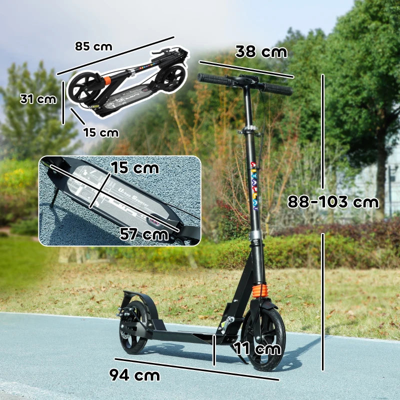 Kids Scooter with Four-Level Adjustable Handlebar, Dual Brake System, 200mm Wheels, ABEC-7 Bearings, Black