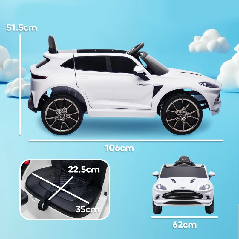 Aston Martin DBX Licensed Battery Powered Kids Electric Car, 12V Kids Ride on Car w/ Lights, Music Horn, White
