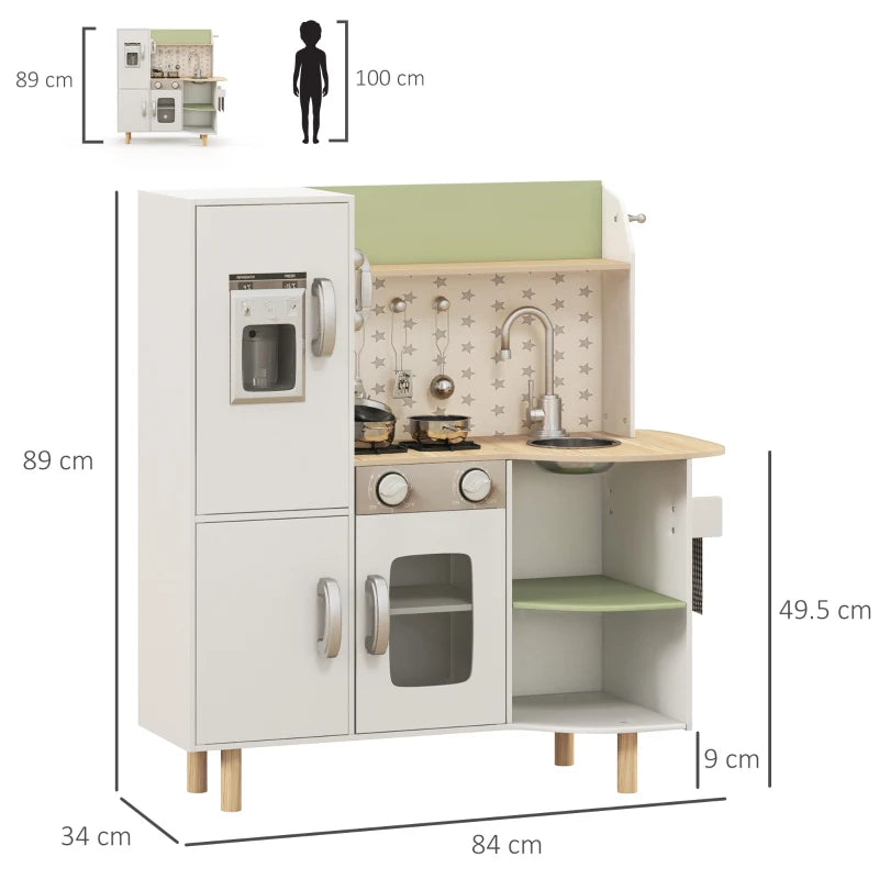 Toy Kitchen, Kids Play Kitchen, Role Playing Game with Phone, Ice Maker, Stove, Utensils, for 3-6 Years, White