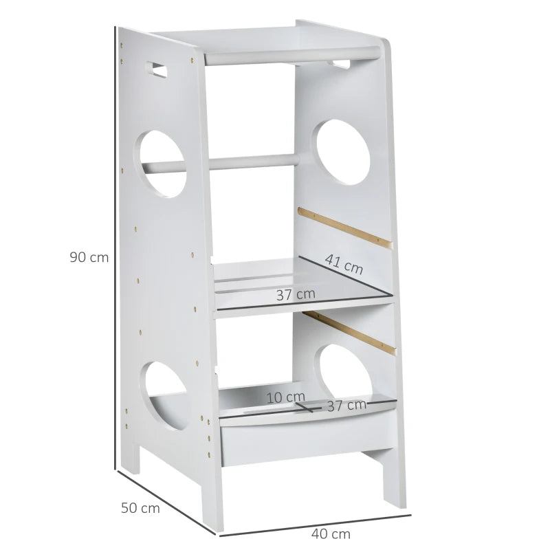 Kids Step Stool Toddler Kitchen Stool Tower with Adjustable Standing Platform, Grey
