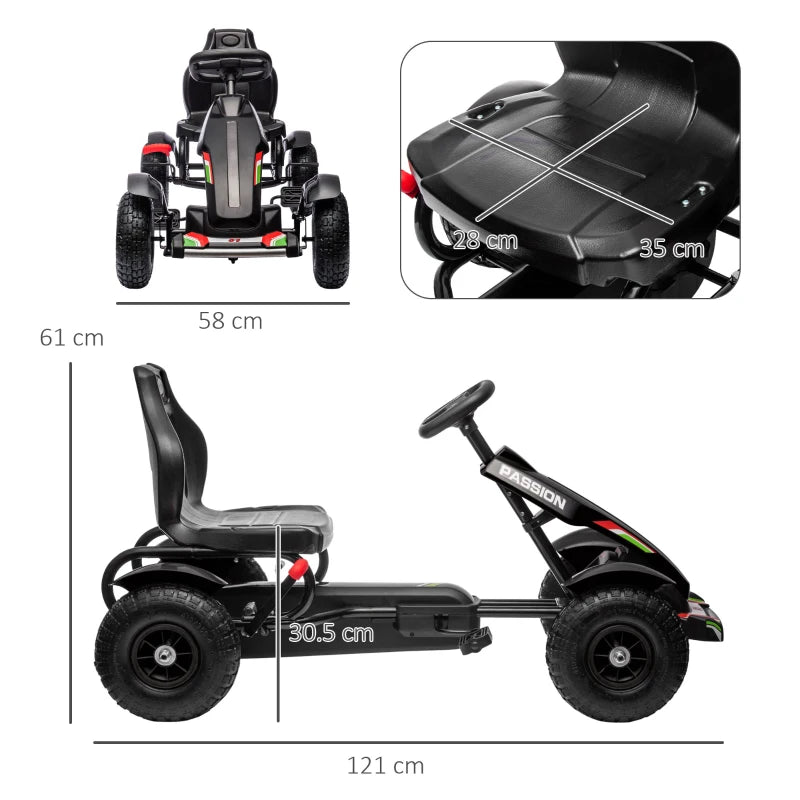 Metal Kids Pedal Go Kart with Adjustable Seat Inflatable Tyres Black