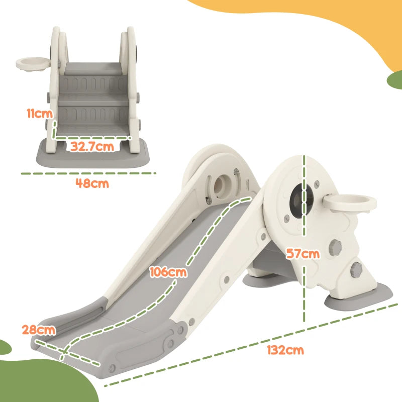 3-in-1 Kids Slide with Basketball Hoop, Climber, Anti-Slip Steps for Toddlers, Ages 2-5 Years, Cream White