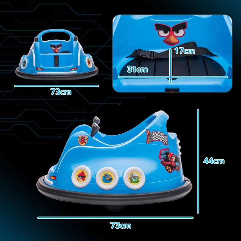 Angry Bird Licensed Waltzer Car, 12V Kids Bumper Car w/ Joysticks, Remote, Music LED Lights, Blue