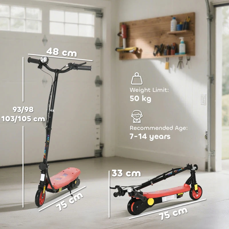 Foldable Electric Scooter, with LED Headlights, for Ages 7-14 Years, Red