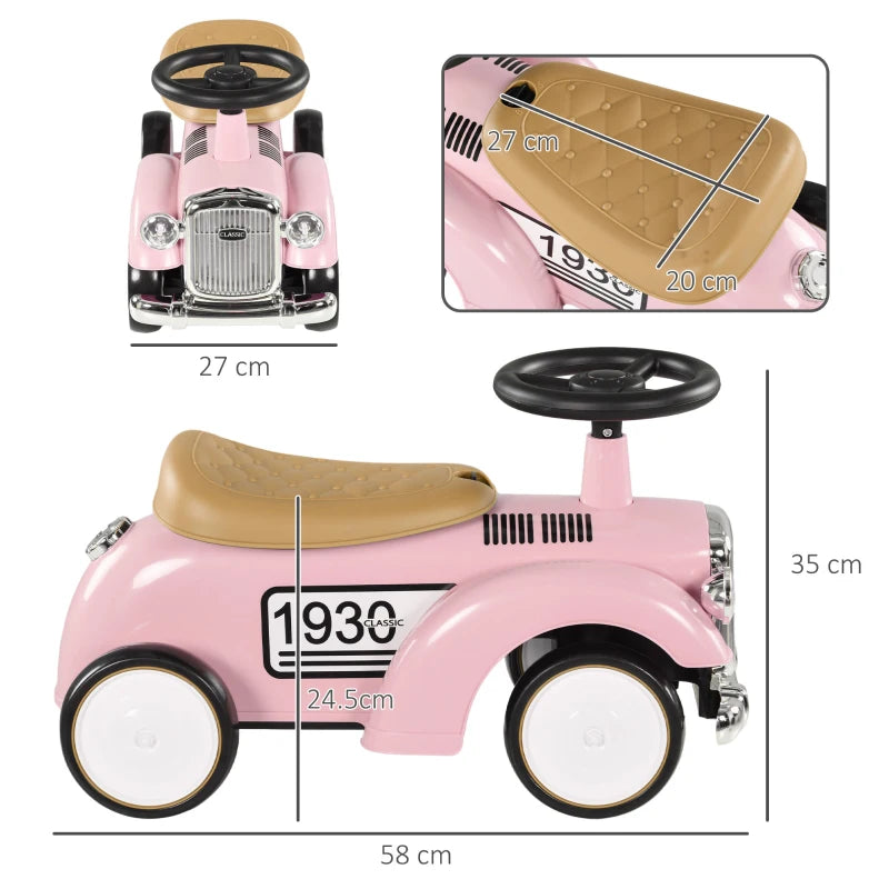 Foot to Floor Slider for Toddlers with Under-Seat Storage, Ride on Sliding Car with Horn, for Ages 12-36 Months - Pink